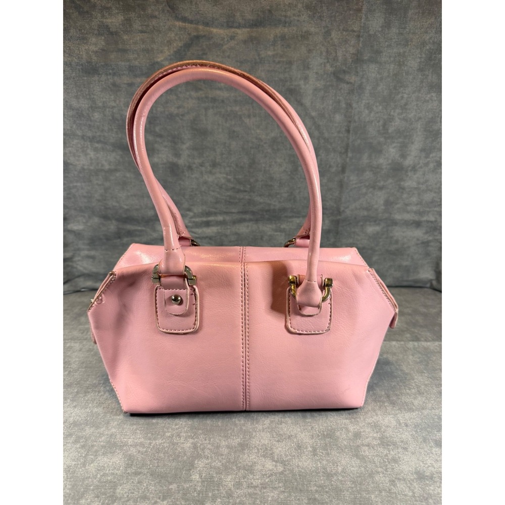Pink Satchel Handbag Purse Shoulder Bag Detachable Strap PVC Gold Tone Hardware
